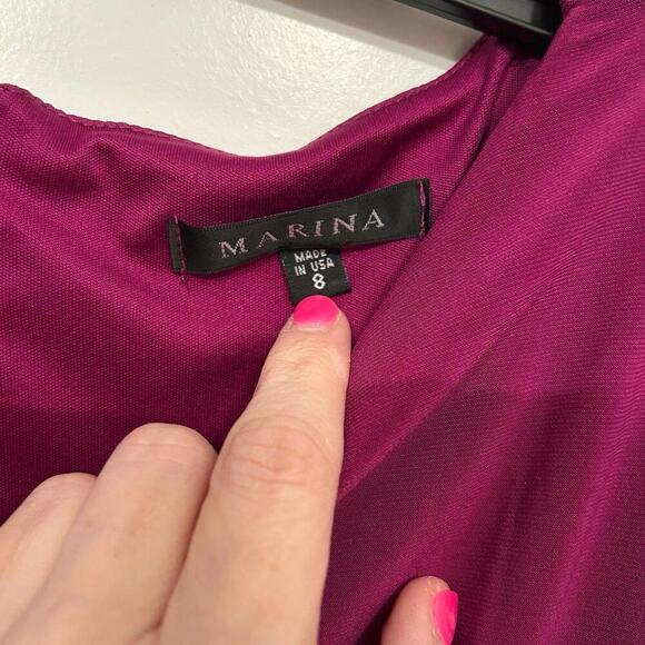 Marina Beaded Mesh Long Sleeve Side Drape Dress Size 8 - Picture 9 of 9